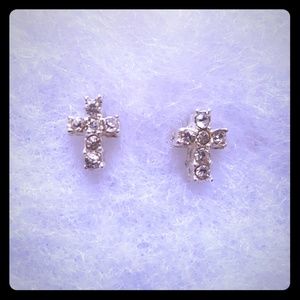 Cross CZ Stud Earrings